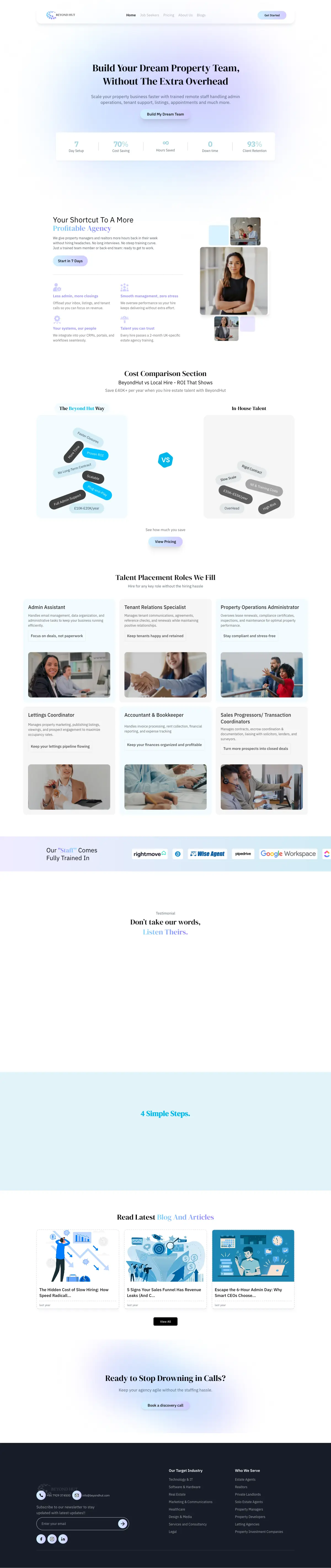 The full Beyond Hut homepage, from the hero to the final call to action.