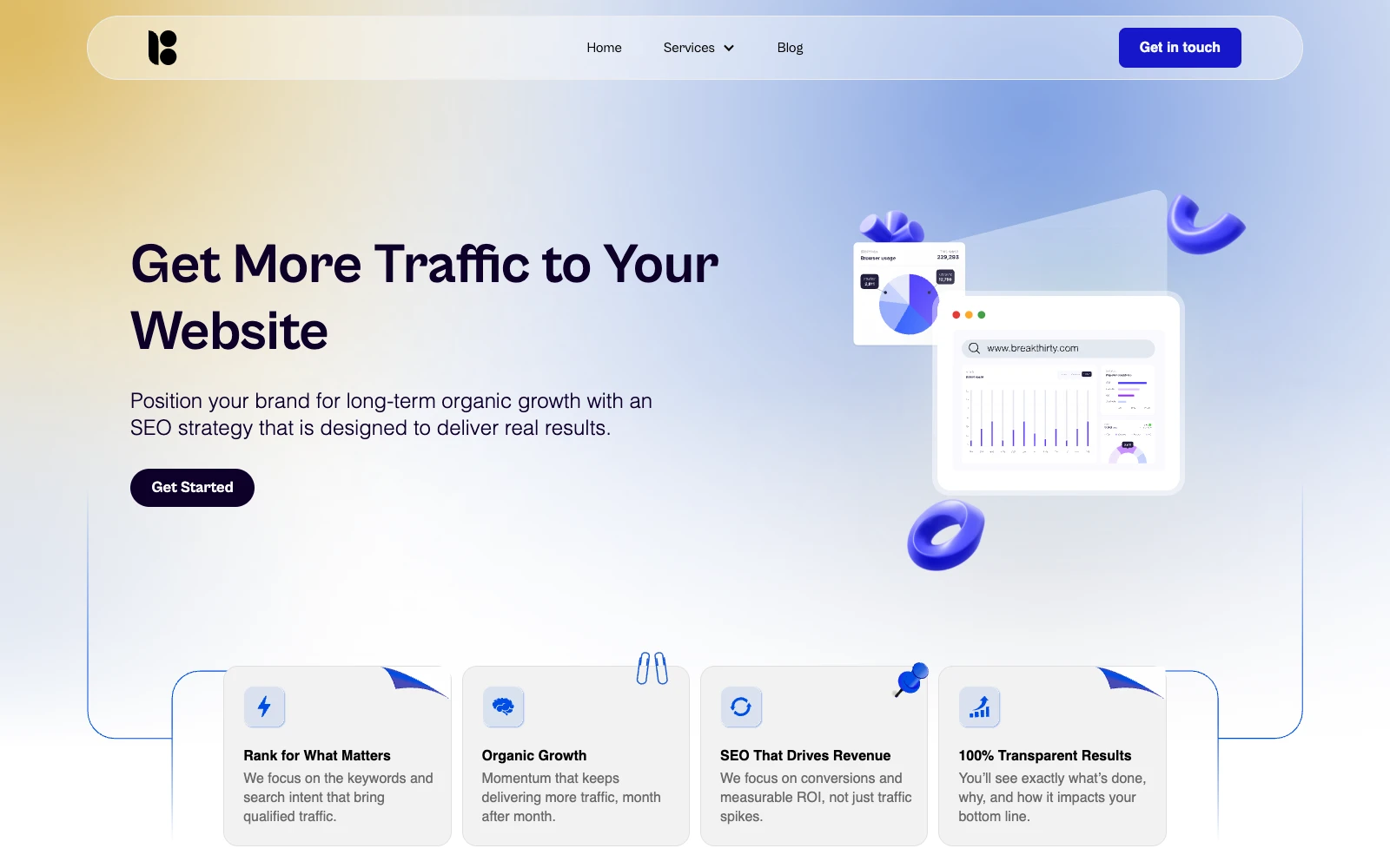 The Breakthirty SEO page: Get More Traffic to Your Website