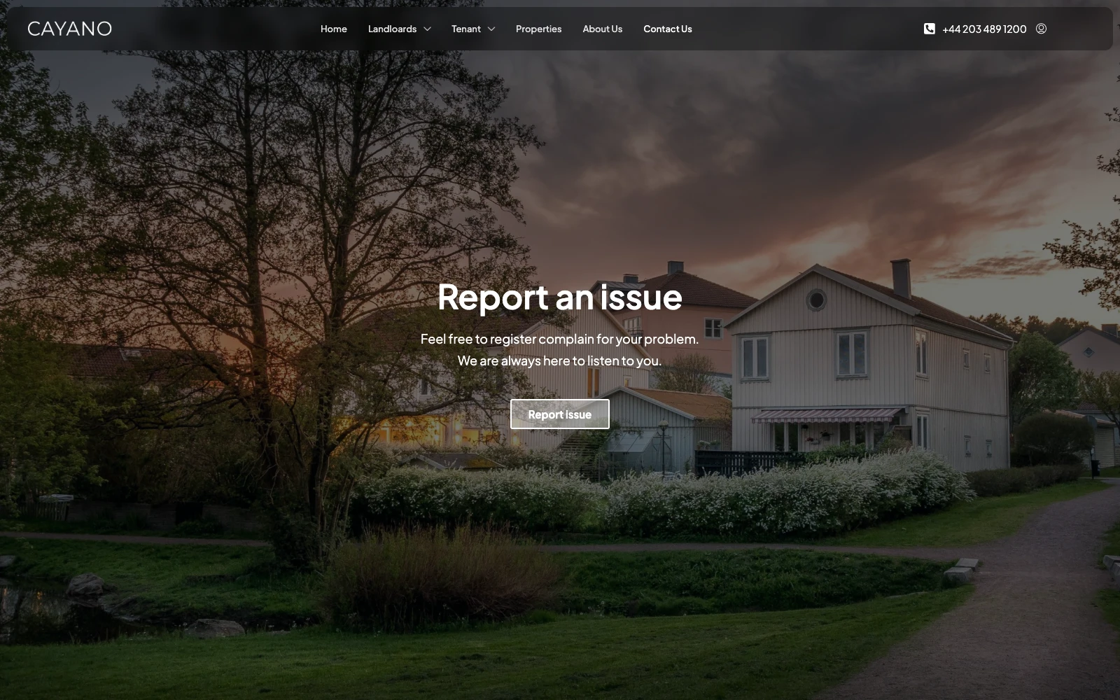 The Cayano Report an issue page: Report an issue