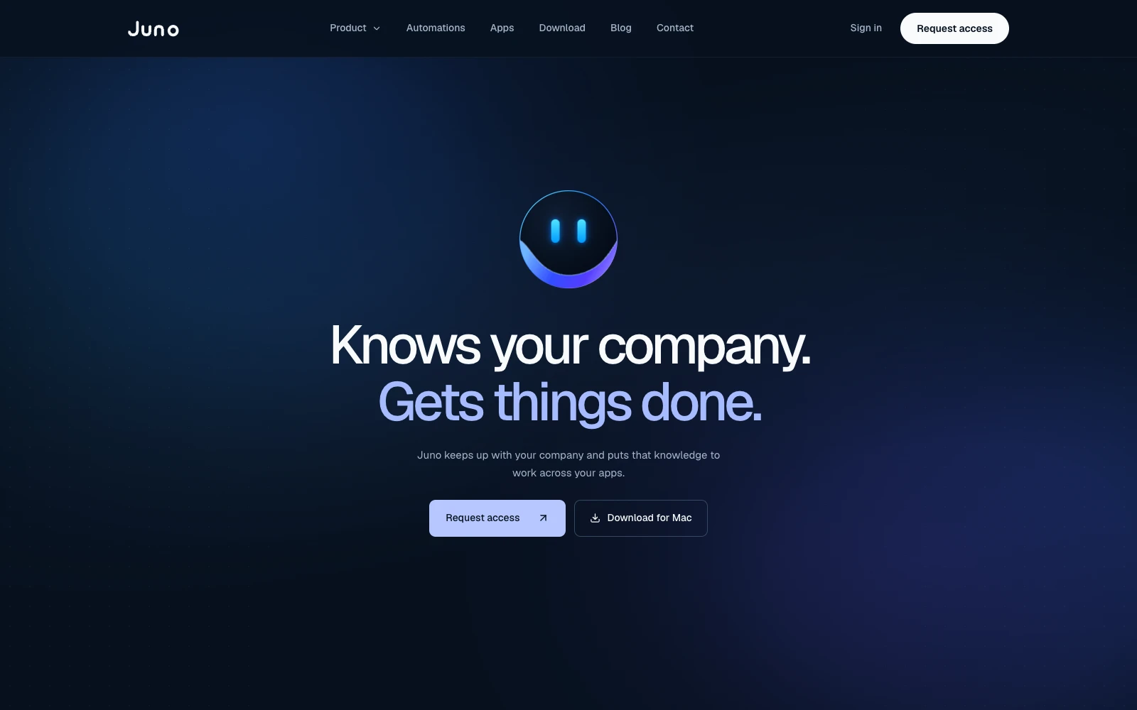 Before: the old runjuno.ai homepage.