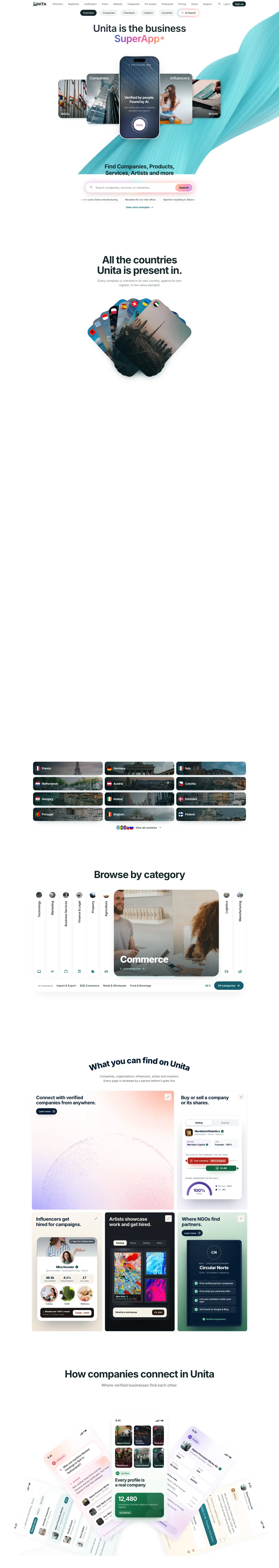 The full Unita homepage, from the hero to the FAQ.